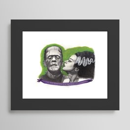Watercolor Painting of Frankenstein & Bride Framed Art Print