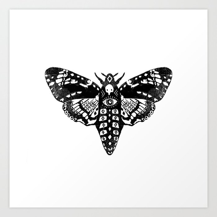 Black and White Moth Art Blank Fine Art Greeting Card 4x6 Cecropia Moth Linocut Print Reproduction