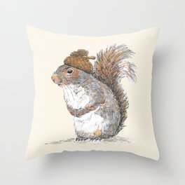 Squirrel with an Acorn Hat Throw Pillow