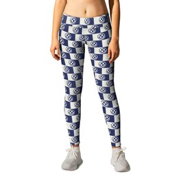 Smiley Faces On Checkerboard (Muted Beige & Dark Blue)  Leggings