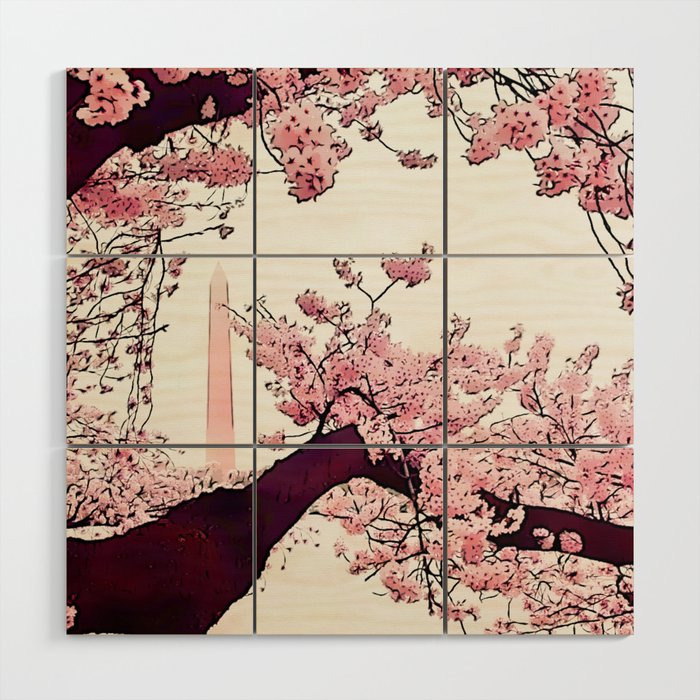 Washington Monument Amid Cherry Blossoms III Wood Wall Art