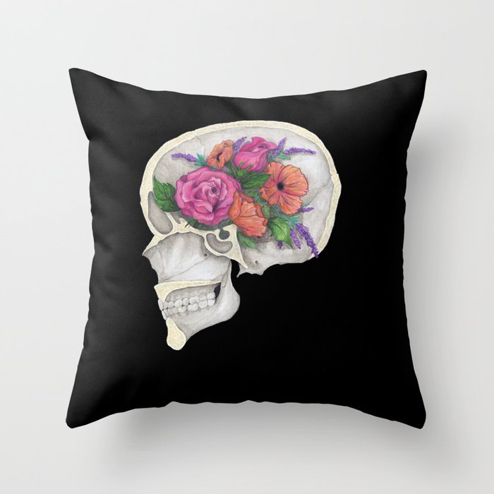 Floral Skull Throw Pillow