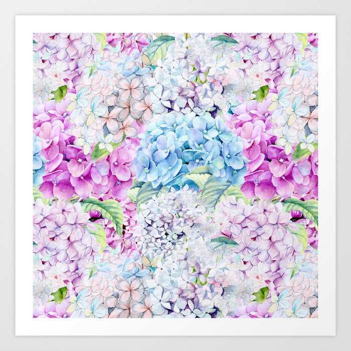 Multicolor Watercolor Hydrangea Dream Pattern Art Print By Originalaufnahme Society6