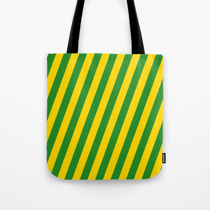 Yellow & Forest Green Colored Stripes/Lines Pattern Tote Bag