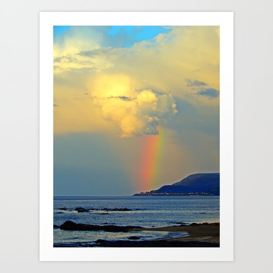 Rainbow on the Coastal Town Art Print