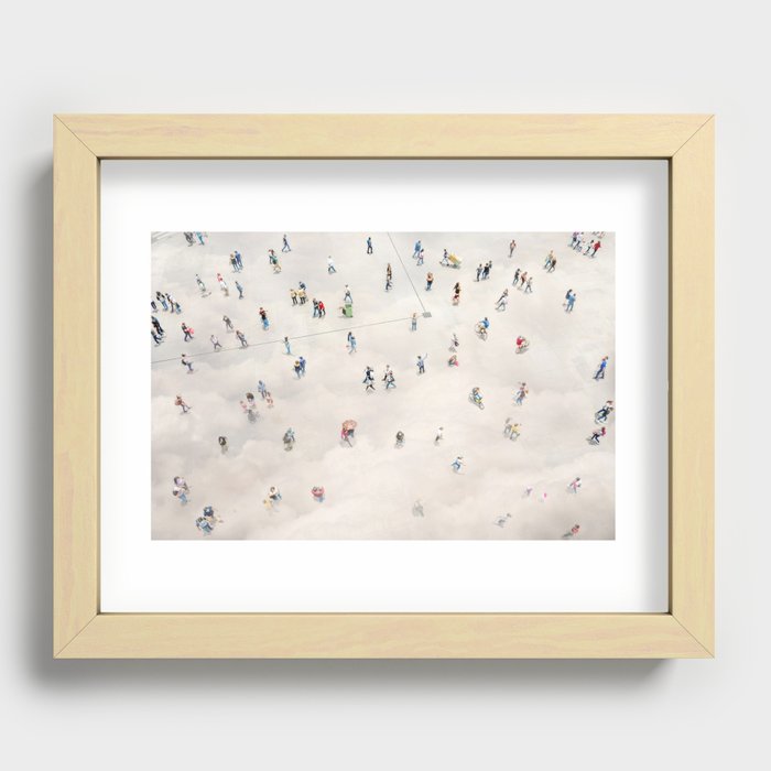 Aerial view of crowd with clowds Recessed Framed Print