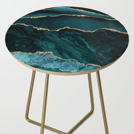 Teal Blue Emerald Marble Landscapes Side Table
