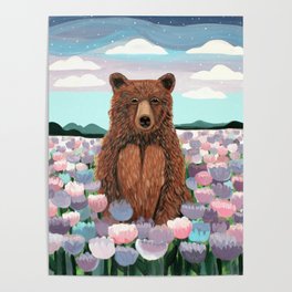 Bear in Flower Field Poster