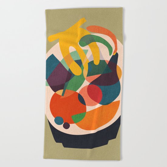 Fruits in wooden bowl Beach Towel