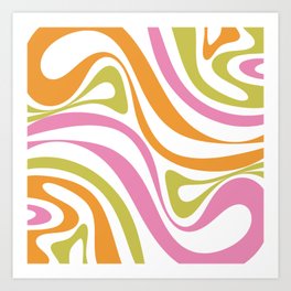 New Groove Trippy Retro 60s 70s Colorful Swirl Abstract Pattern Pink Lime Green Orange on White Art Print