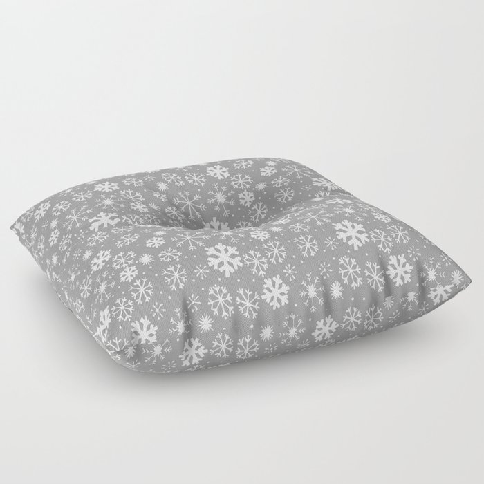 Snowflake Snowstorm In Silver Grey Floor Pillow