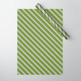 [ Thumbnail: Grey & Green Colored Pattern of Stripes Wrapping Paper ]