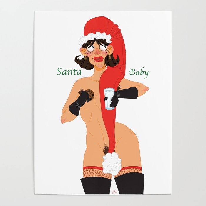 Festive Christmas Santa Xmas Hat Weird Pin Up Poster