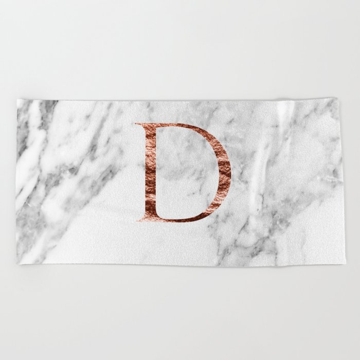 Monogram rose gold marble D Beach Towel