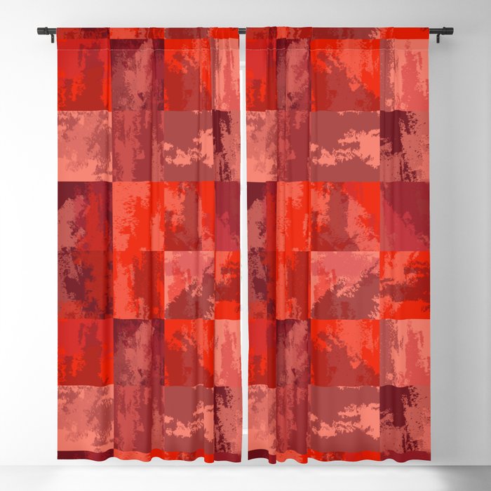 Watercolor Abstract Squares Red Pink Checkerboard Blackout Curtain