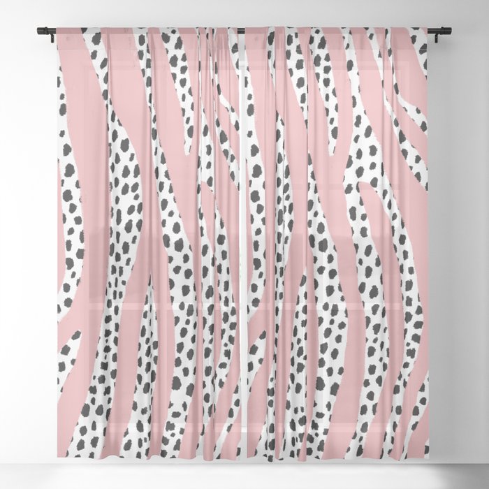 Dalmatian Polka Dot Spots and Zebra Stripes (black/white/pink) Sheer Curtain