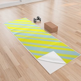 [ Thumbnail: Powder Blue and Yellow Colored Lined Pattern Yoga Towel ]