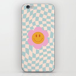 Smiley Flower Face on Pastel Warped Checkerboard iPhone Skin