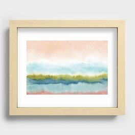 Abstract Watercolor Painting Beige Green Blue  Recessed Framed Print