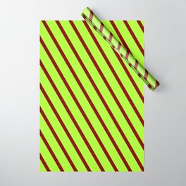 [ Thumbnail: Light Green and Maroon Colored Stripes/Lines Pattern Wrapping Paper ]