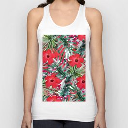 Tropical Red Pink Forest Green Palm Tree Floral Unisex Tank Top