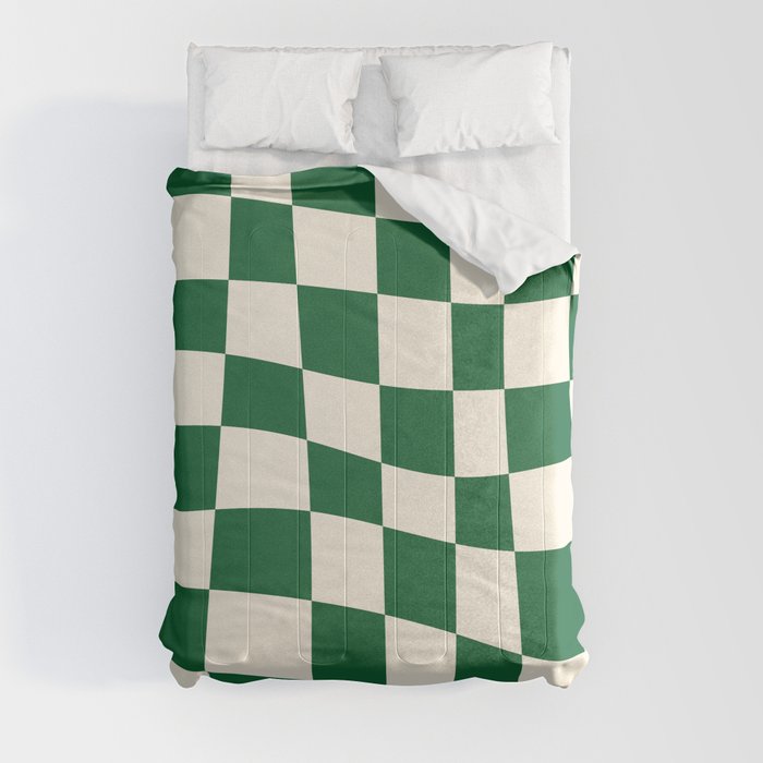 Wavy Checkered Green and White Comforter
