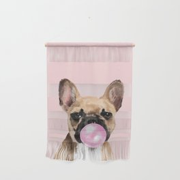 French Bull Dog with Bubblegum in Pink Wall Hanging