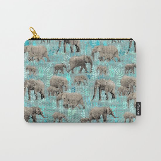 Sweet Elephants in Soft Teal Carry-All Pouch