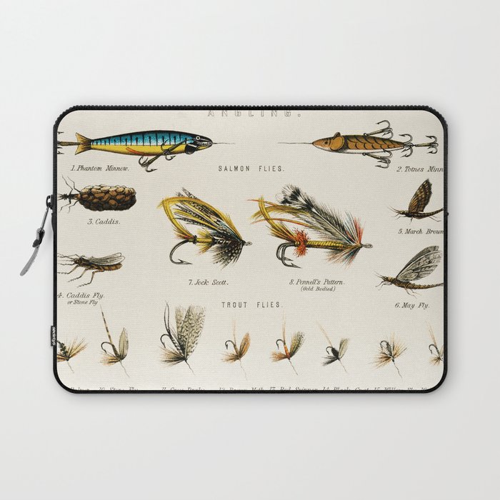 Illustrated Freshwater Fish Angling baits and fishing flies chart Laptop  Sleeve by Atlantic Coast Arts and Paintings