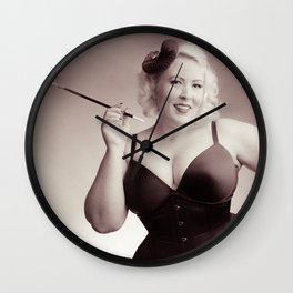"Of Corset Darling" - The Playful Pinup - Vintage Corset Pinup Photo by Maxwell H. Johnson Wall Clock