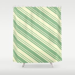[ Thumbnail: Dark Sea Green & Light Yellow Colored Stripes/Lines Pattern Shower Curtain ]