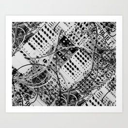 analog synthesizer  - diagonal black and white illustration Art Print