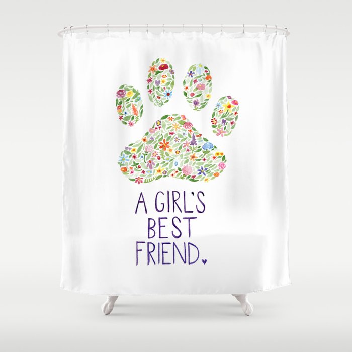 A Girl S Best Friend Floral Watercolor Shower Curtain By