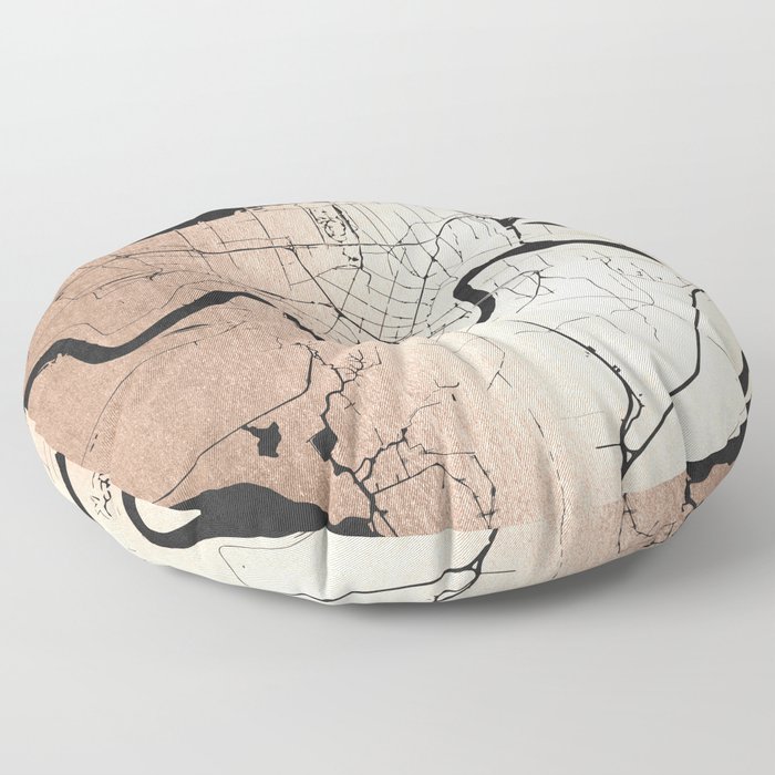 New Orleans Rose Gold and Black Map Floor Pillow