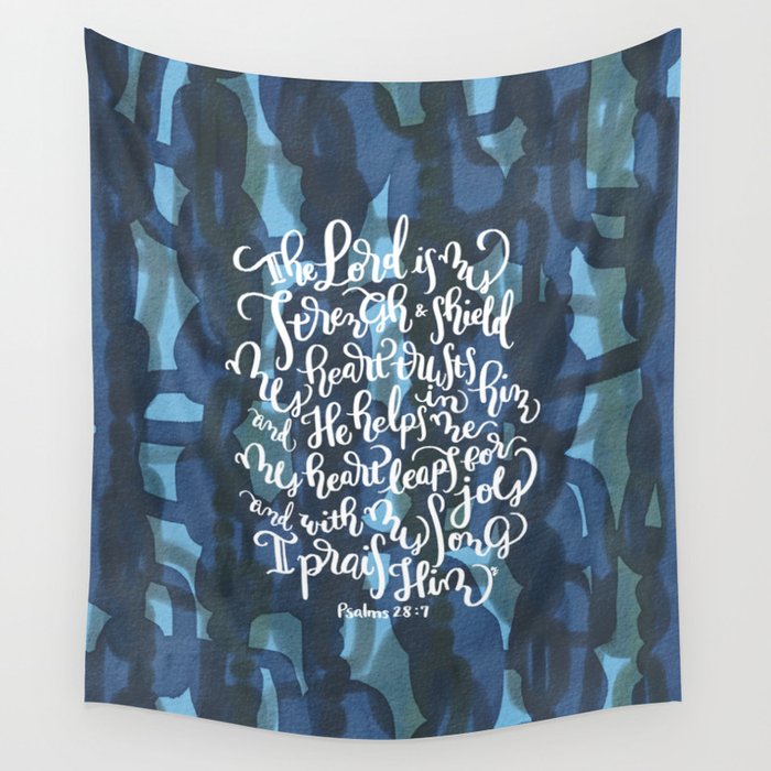 The Lord Is My Strength - Psalms 28:7 - retro abstract pattern Wall Tapestry