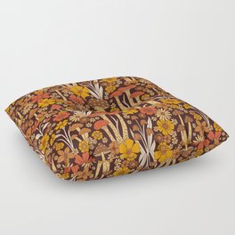 Retro 1970s Brown & Orange Mushrooms & Flowers Floor Pillow