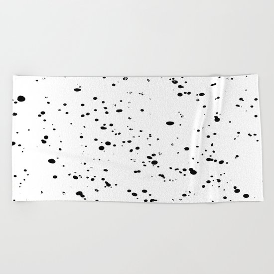 Paint Spatter Black on White Beach Towel
