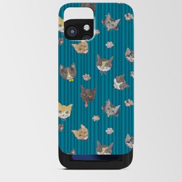 Cats with Paws Pattern/Hand-drawn in Watercolour/Blue Stripe Background iPhone Card Case