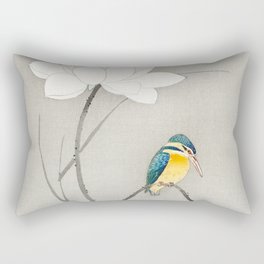 Kingfisher sitting on a lotus flower - Vintage Japanese Woodblock Print Art Rectangular Pillow