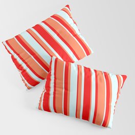 [ Thumbnail: Red, Light Cyan & Coral Colored Lines/Stripes Pattern Pillow Sham ]