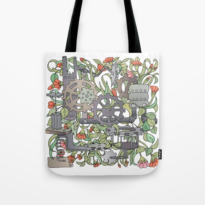 bright steampunk mechanical floral pattern Tote Bag