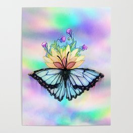 Blue Morpho Butterfly Rainbow Pride Poster