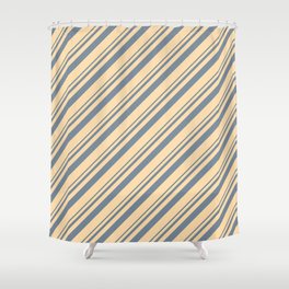 [ Thumbnail: Light Slate Gray & Tan Colored Lines Pattern Shower Curtain ]