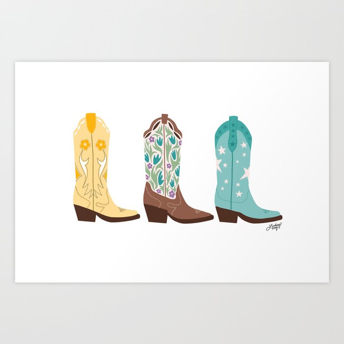 Cowboy Boots Illustration (Bright Palette) Art Print