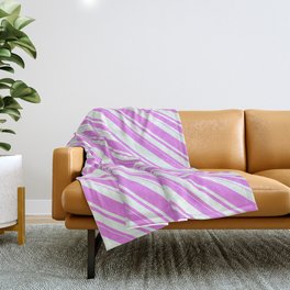 [ Thumbnail: Violet & Mint Cream Colored Striped/Lined Pattern Throw Blanket ]