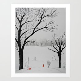 winter scene with cardinals Art Print