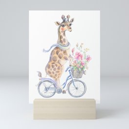 Sublimation Design, Giraffe, PNG Clipart, Giraffe on the bicycle, New Baby Card Design Mini Art Print
