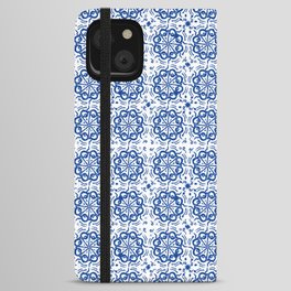 Vintage Navy Blue On White Quilt Mid-Century Modern Pattern iPhone Wallet Case