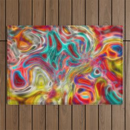 Surrealistic Psycho Abstraction In Neon Bright Colors Outdoor Rug