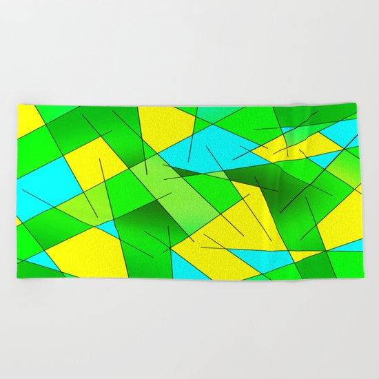 ABSTRACT LINES #1 (Greens, Yellow, Light Blue-Aquamarine) Beach Towel